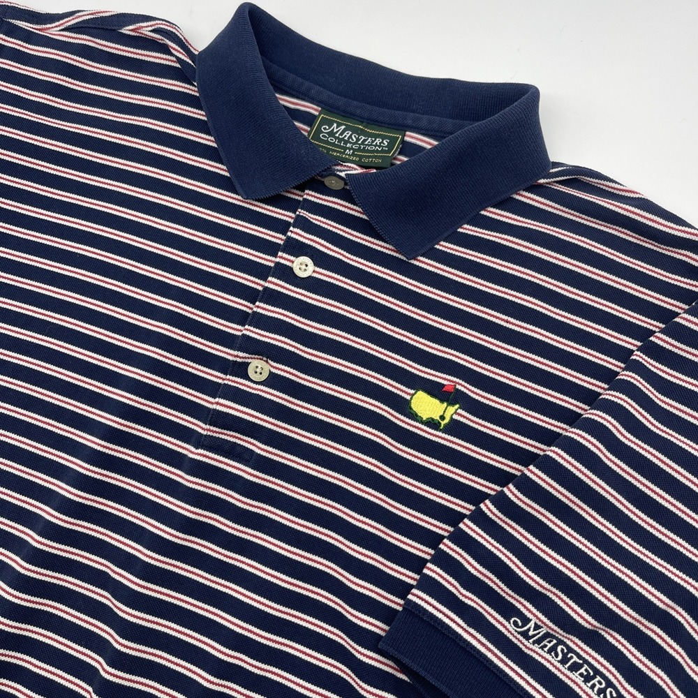 Masters Navy Blue Striped Polo with Yellow Embroidered Logo